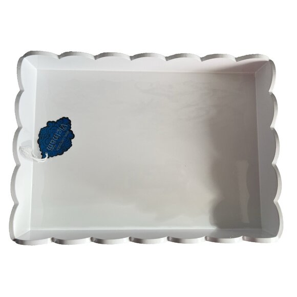 Scallop Edge White Lacquered Vanity Tray 14.25"L x 10.25"W Dresser Bathroom - Picture 1 of 16